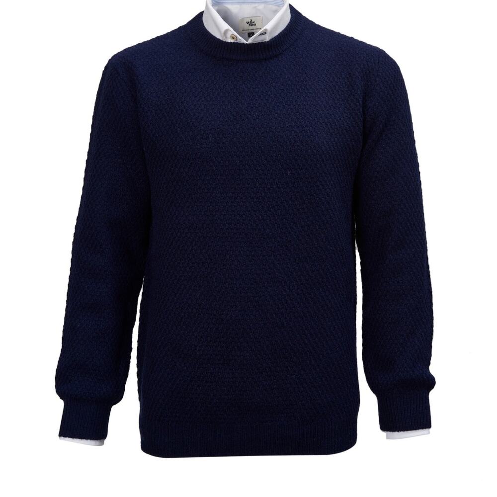 [3 Wise Men] Navy Blue Crew Neck 100% Wool Classic Long Sleeve Sweater Size XL